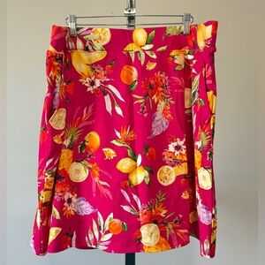 Denim & Co.Printed Double-Knit Skort, Pull-On Style with Pockets Dragon Fruit 1X